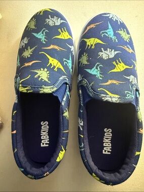 fabkids Navy Slip-On Sneakers with Multicolor Dinosaur Print